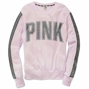 PINK Victoria's Secret Women's Sweatshirt Extra Small Silver Glitter Crew Neck